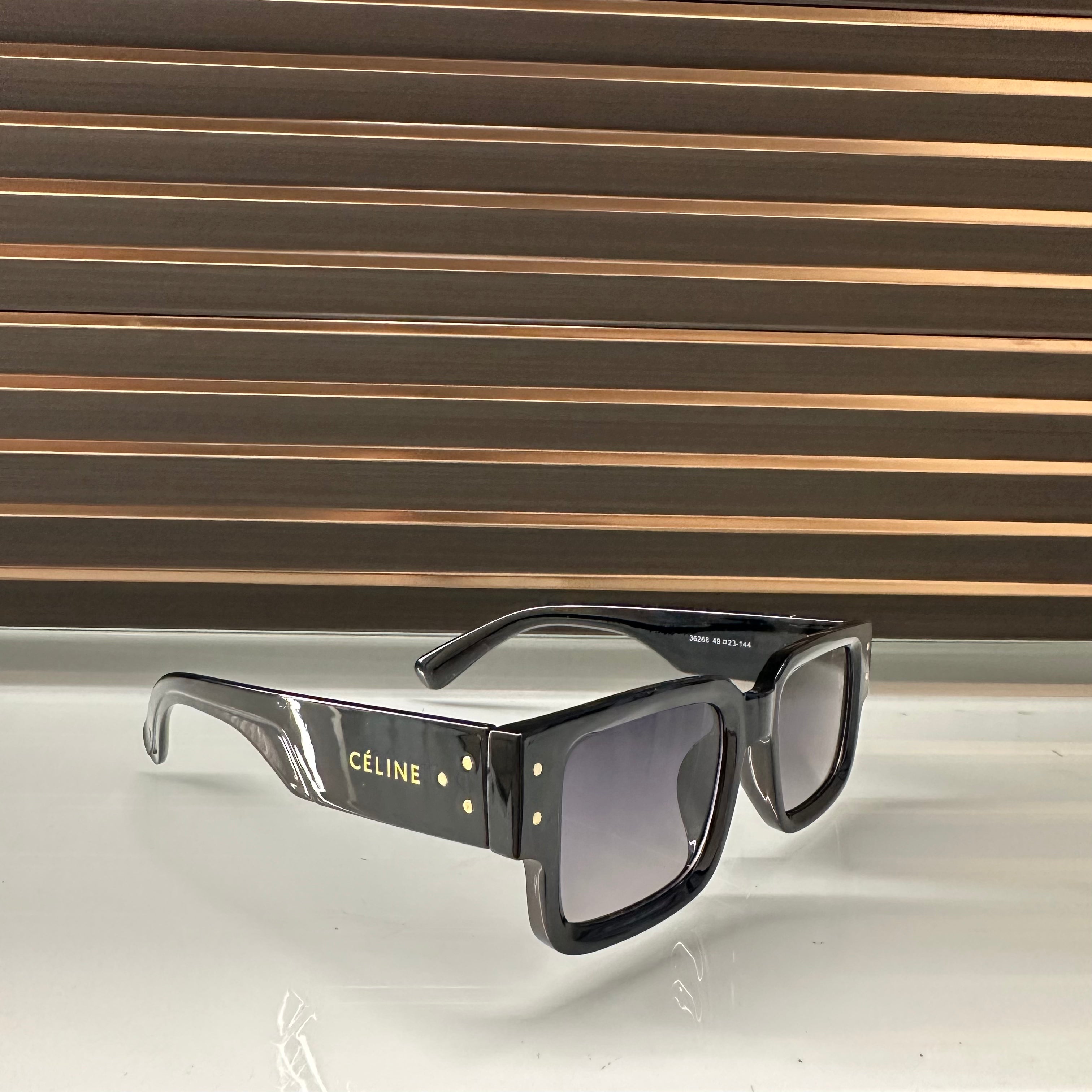 Celine 36268 Rectangle Sunglasses ā Black & Milky Hazelnut with Signature Temple Detail