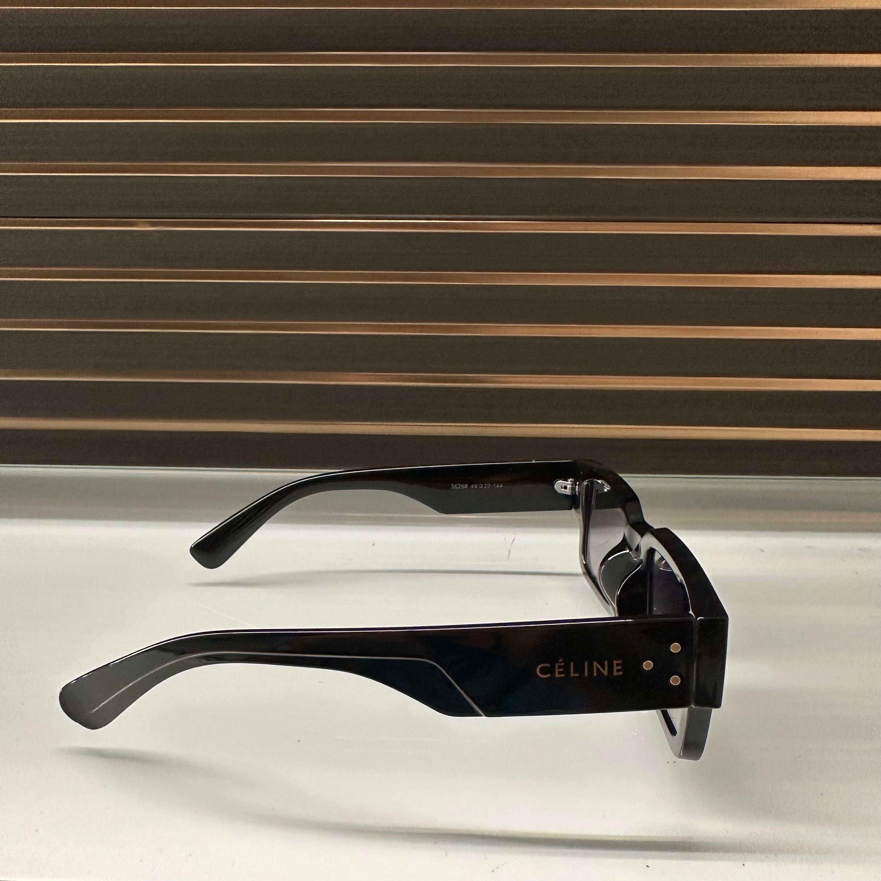 Celine 36268 Rectangle Sunglasses ā Black & Milky Hazelnut with Signature Temple Detail