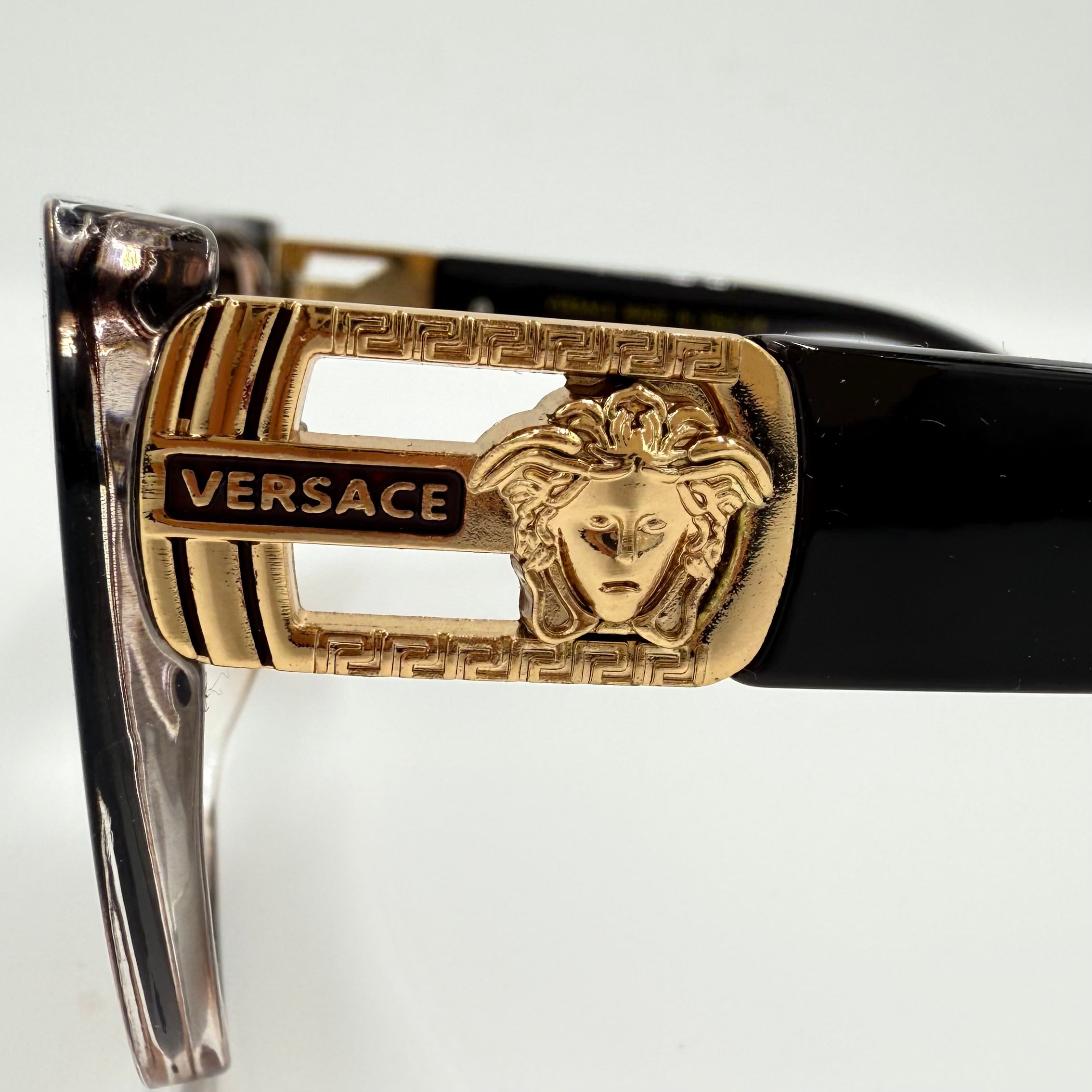 Versace M94152 Rectangular Sunglasses β Transparent Brown Frame, Medusa Detail