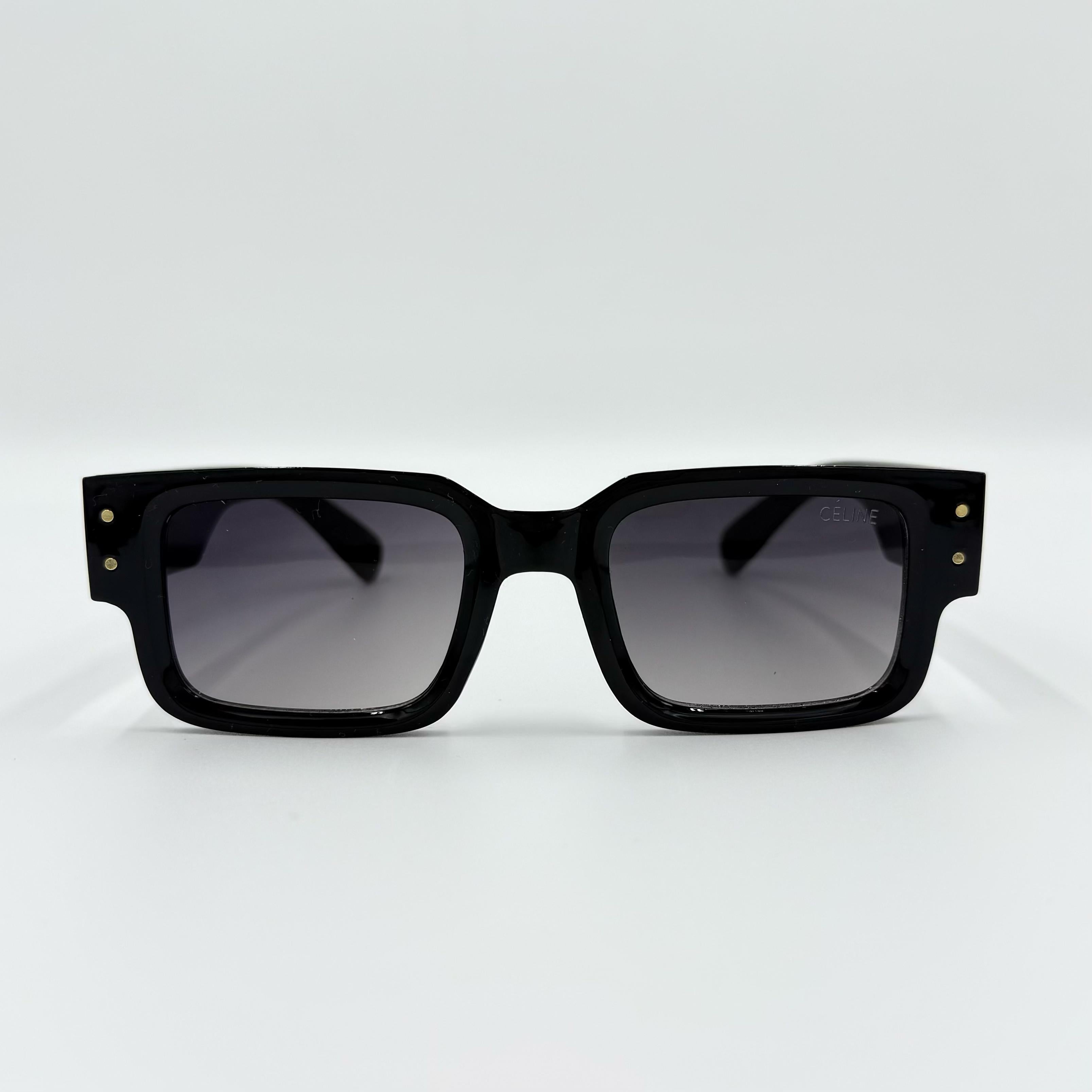 Celine 36268 Rectangle Sunglasses ā Black & Milky Hazelnut with Signature Temple Detail