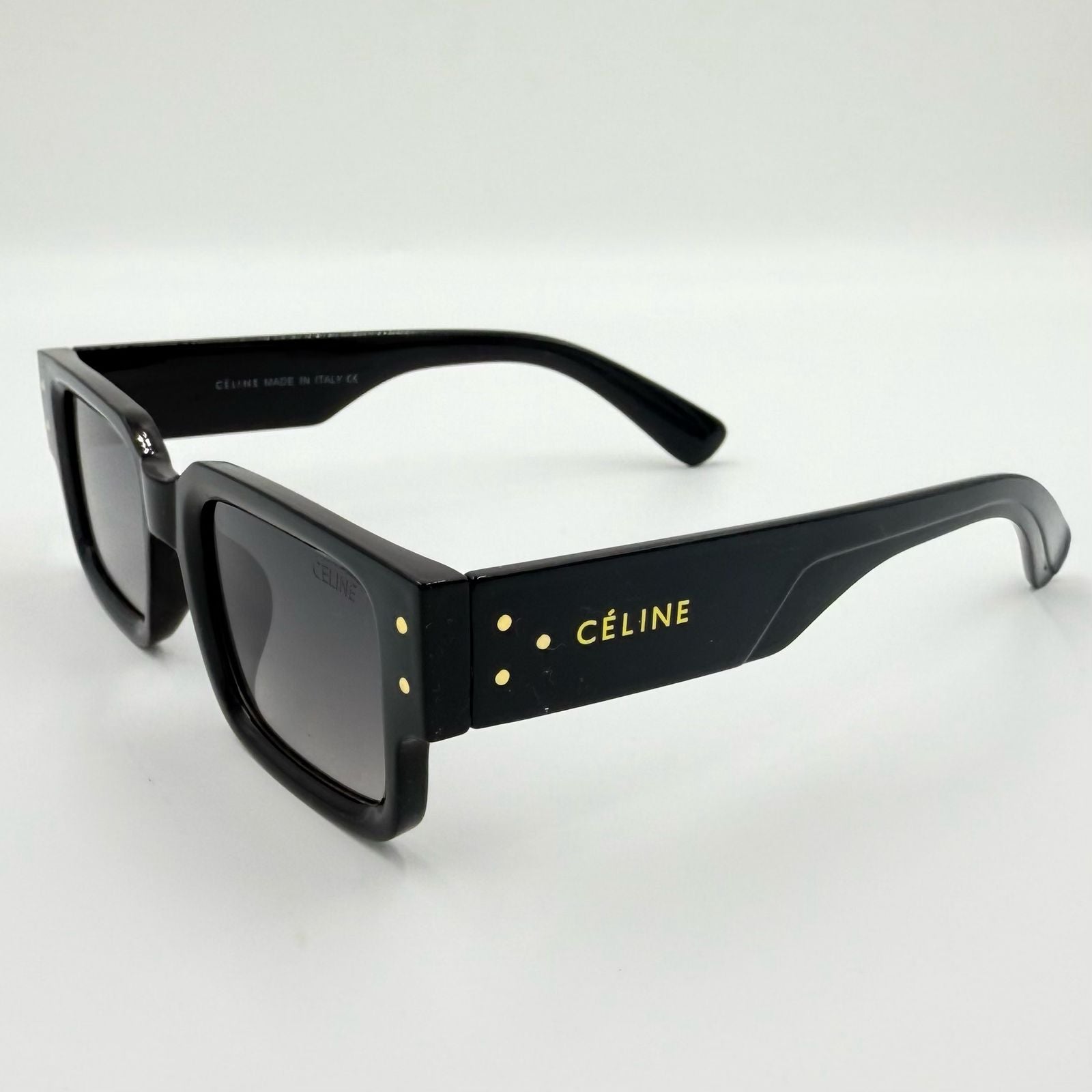 Celine 36268 Rectangle Sunglasses ā Black & Milky Hazelnut with Signature Temple Detail