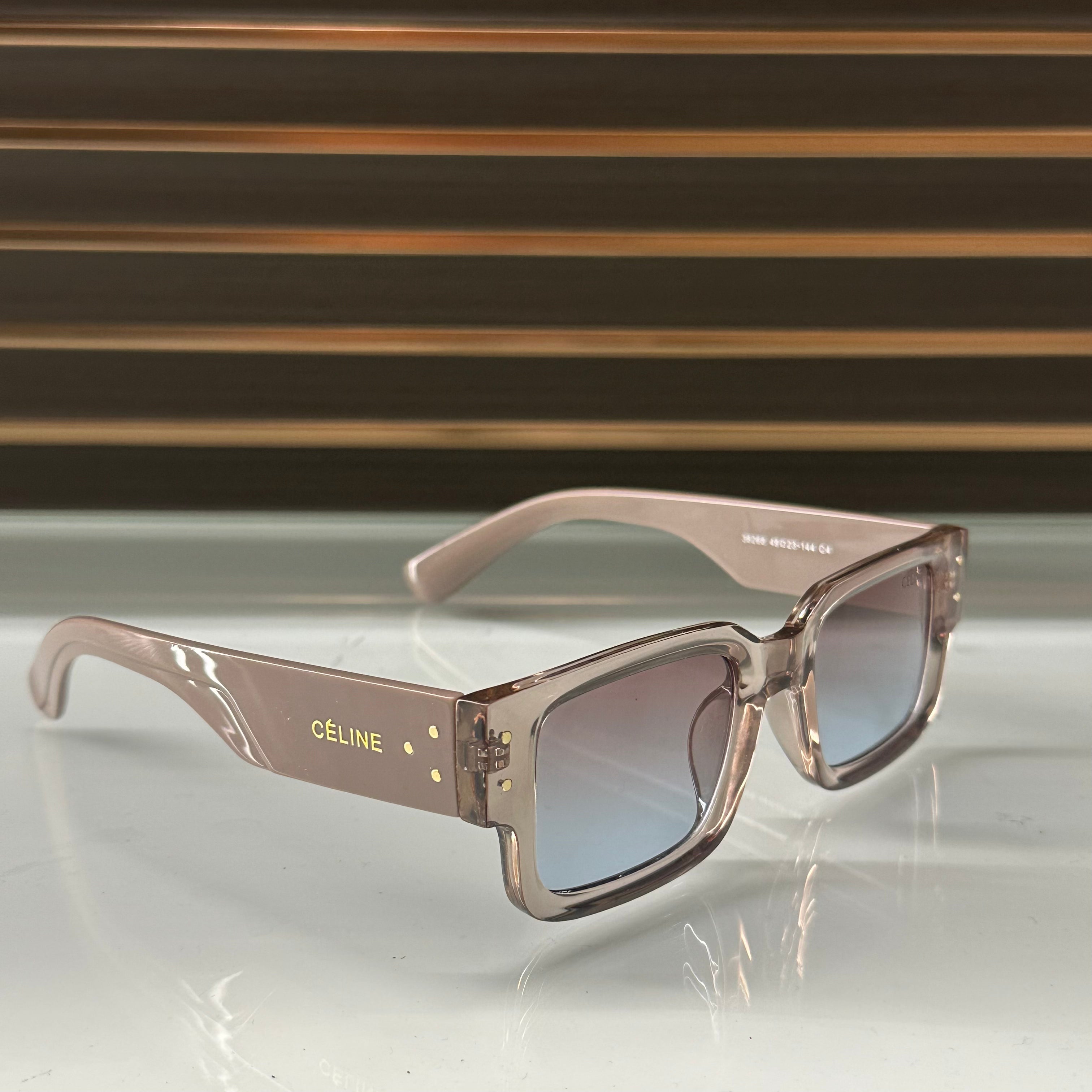 Celine 36268 Rectangle Sunglasses – Black & Milky Hazelnut with Signature Temple Detail