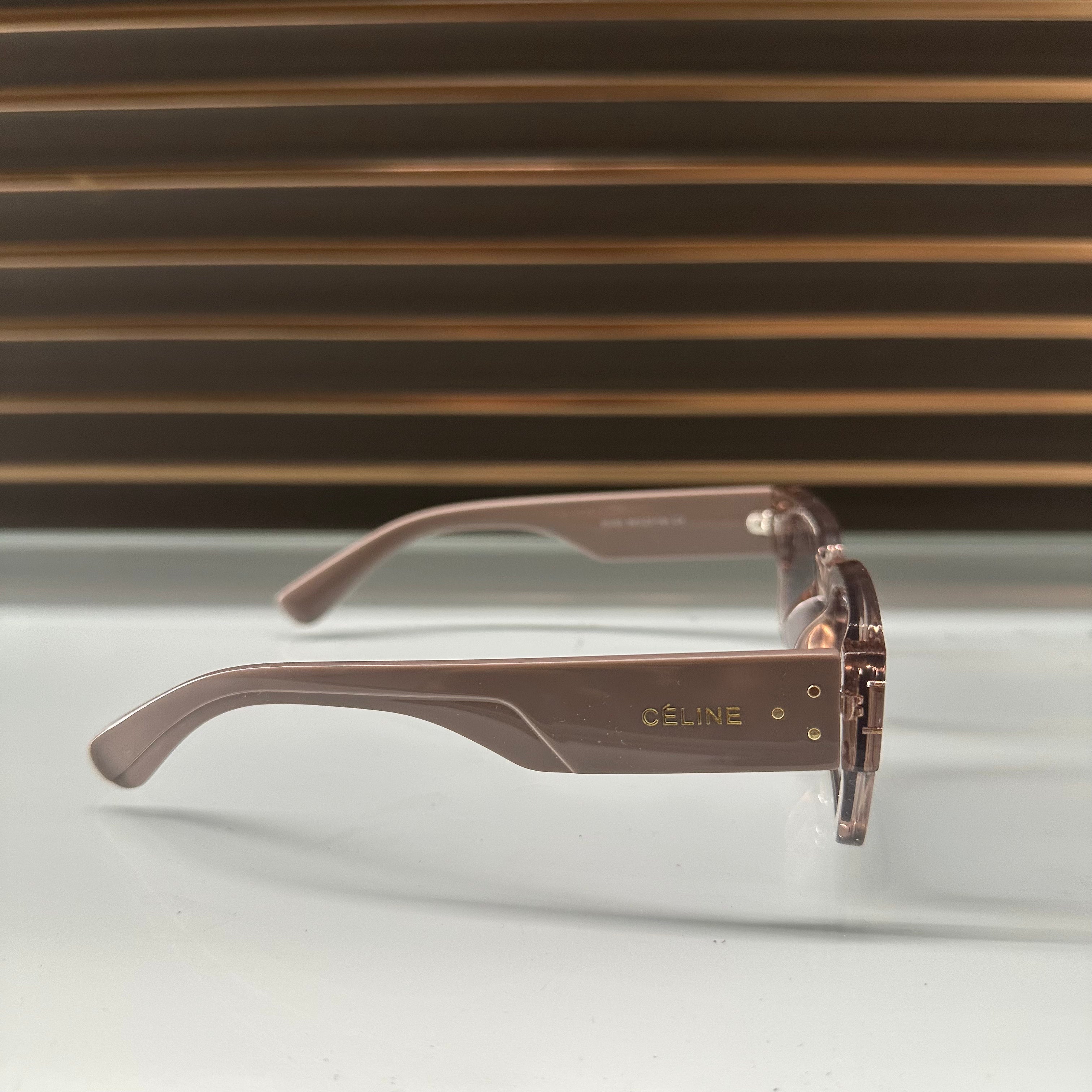 Celine 36268 Rectangle Sunglasses – Black & Milky Hazelnut with Signature Temple Detail