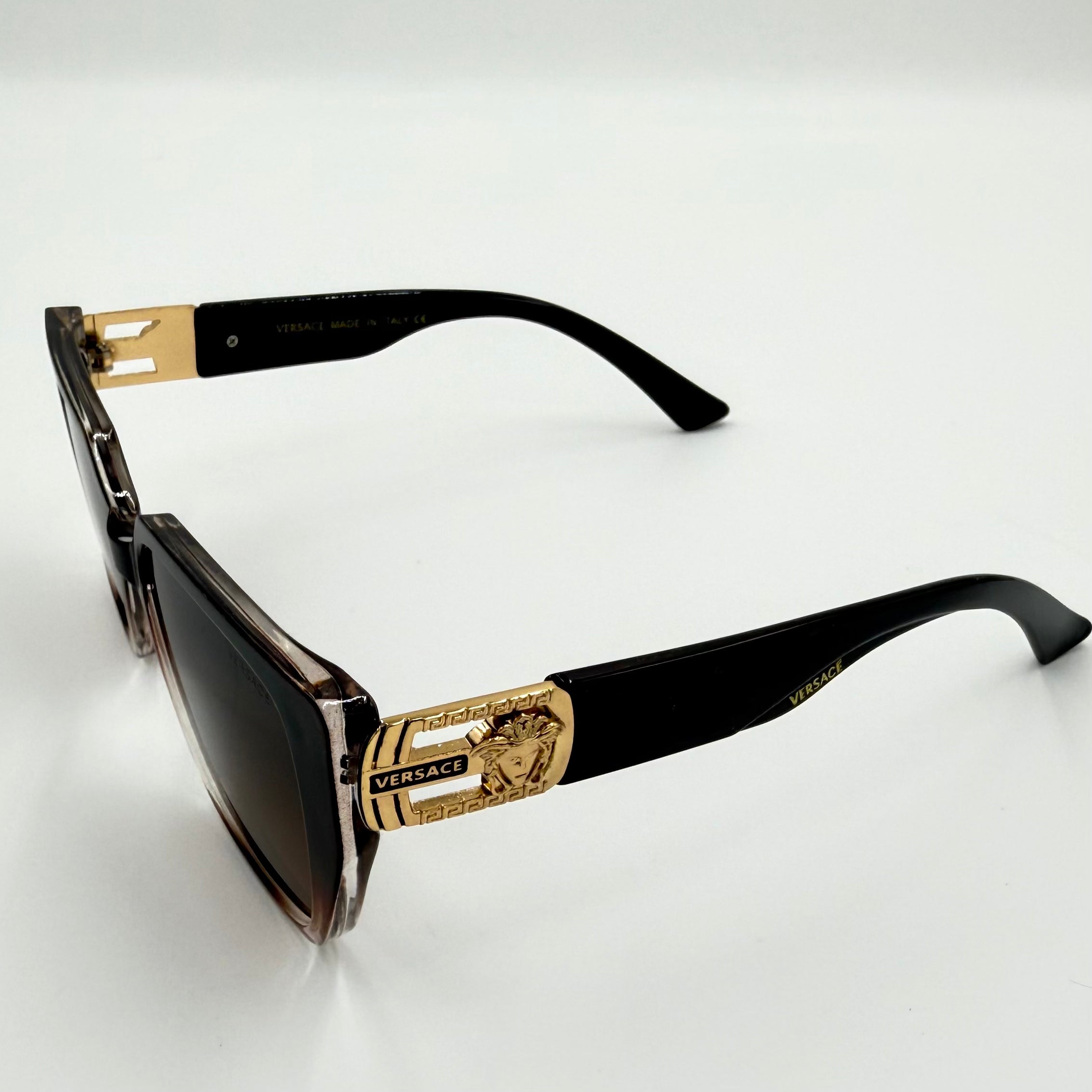 Versace M94152 Rectangular Sunglasses – Transparent Brown Frame, Medusa Detail
